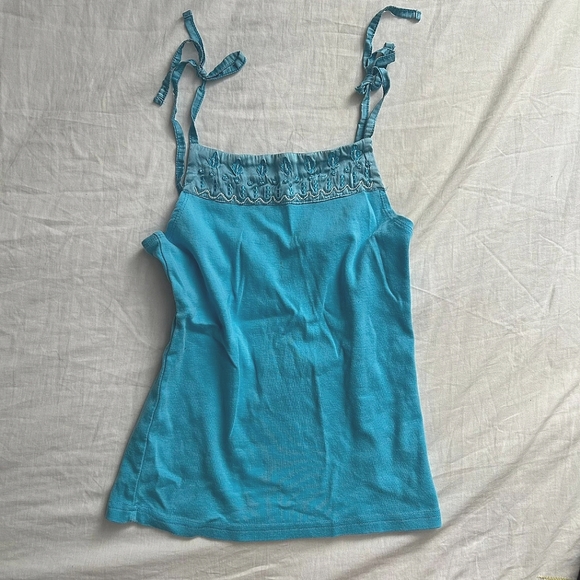 🐬 Y2K RARE BEACH LACE HALTER / RIBBON GEM BLUE TANKNTOP - Picture 1 of 2